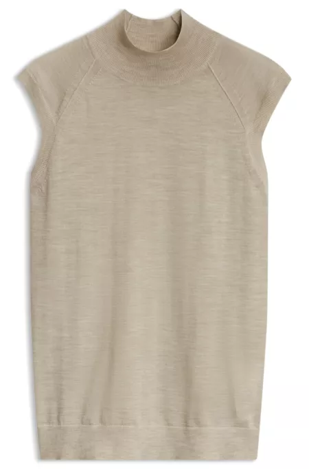 Pull en laine mérinos sans manches à col montant