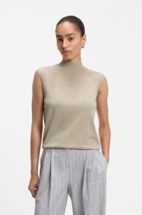 Maglione a lupetto in lana merino senza maniche, Beige chiaro