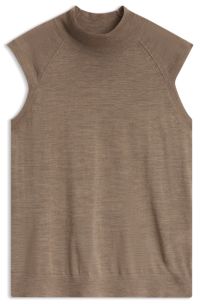 Sleeveless mock-neck sweater in merino wool, Brown