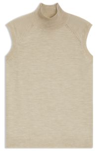 High-neck top in merino wool, Light Beige