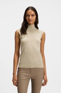 Hochgeschlossenes Top aus Merinowolle, Hellbeige