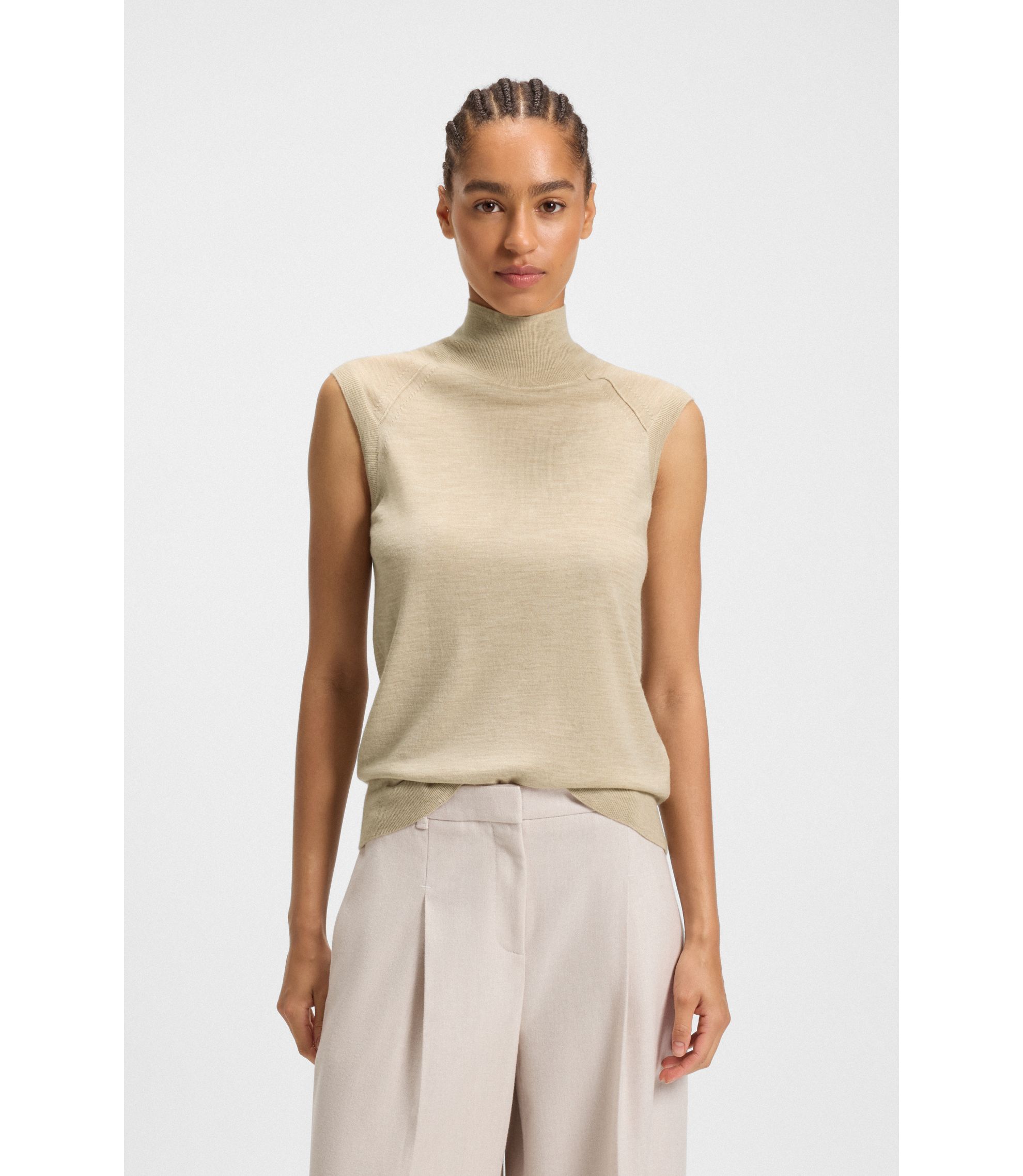 Ärmelloses Top aus Merinowolle mit Stehkragen