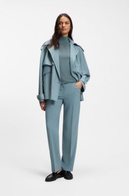 Sleeveless top in merino wool with mock neckline, Blue