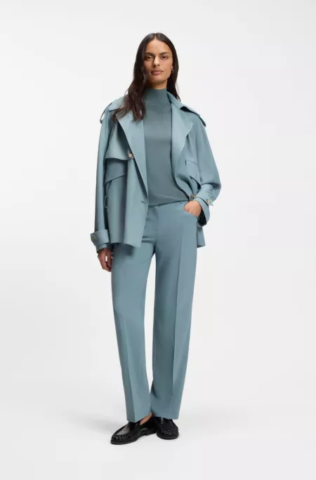 Sleeveless top in merino wool with mock neckline