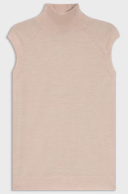 Top sans manches en laine m&eacute;rinos &agrave; col montant, Rose clair
