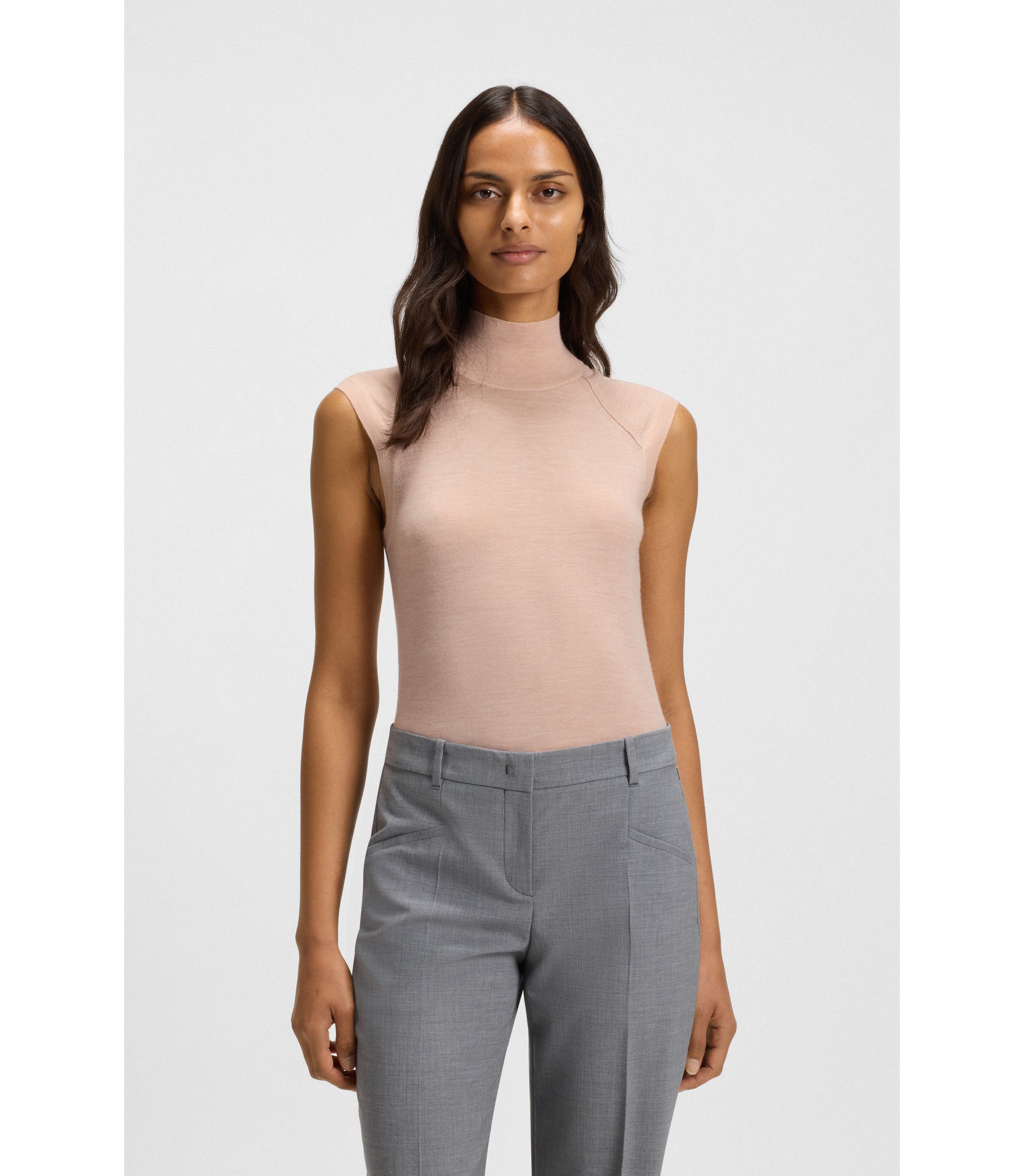 Ärmelloses Top aus Merinowolle mit Stehkragen