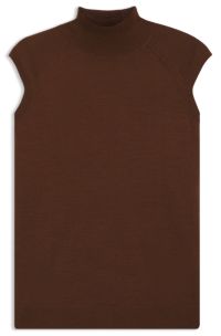 Sleeveless mock-neck sweater in merino wool, Brown