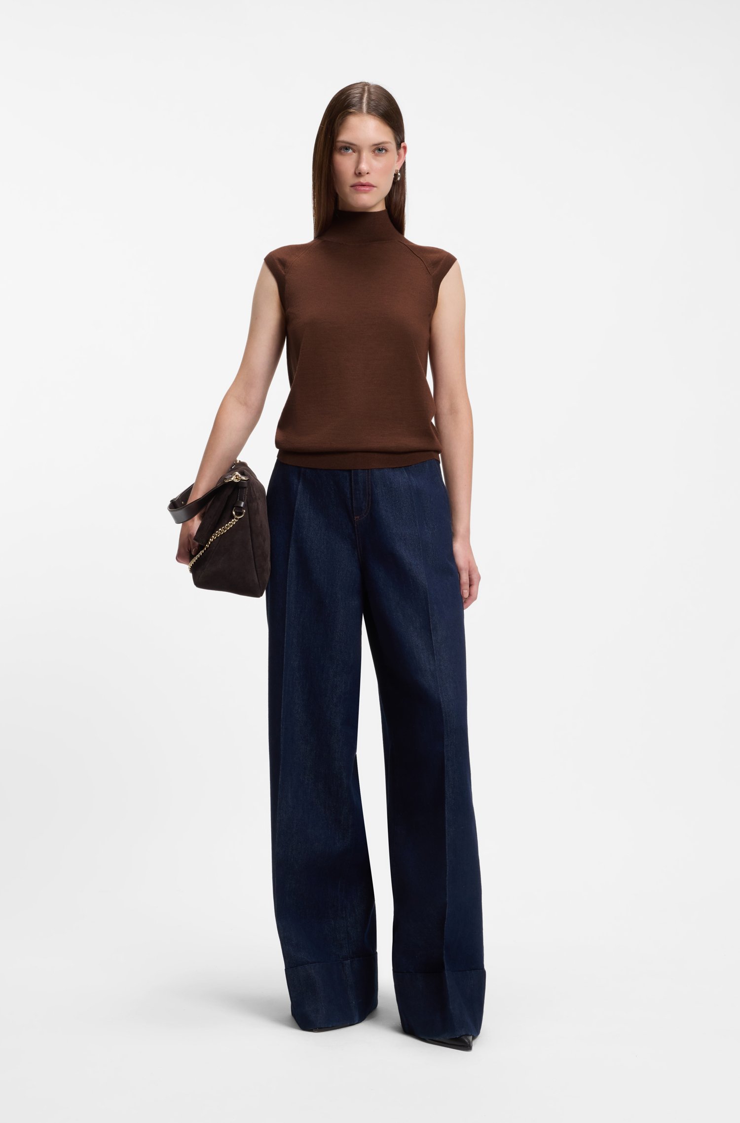 Boss Sleeveless mock-neck sweater in merino wool stickade tröjor dam – bild 2