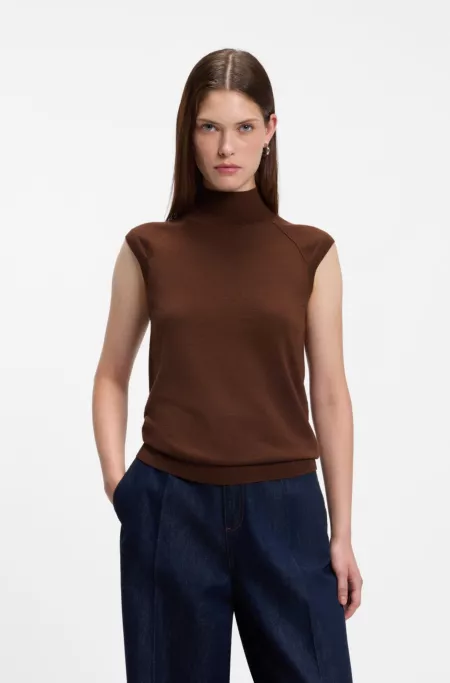 Pull en laine mérinos sans manches à col montant