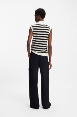 Sleeveless mock-neck sweater in virgin wool, White / Black