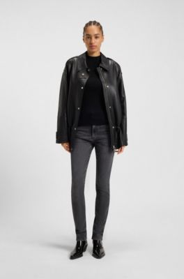 Slim-fit jeans in dark-grey performance-stretch denim, Dark Grey