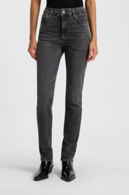 Slim-fit jeans in dark-grey performance-stretch denim, Dark Grey