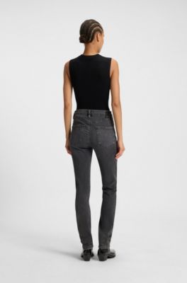 Slim-fit jeans in dark-grey performance-stretch denim, Dark Grey