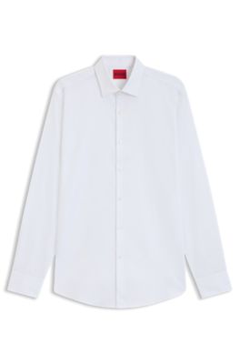 Slim-fit shirt in herringbone cotton, White