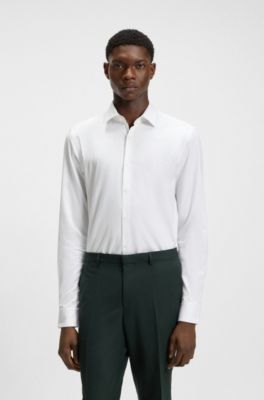 Slim-fit shirt in herringbone cotton, White