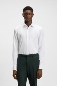 Slim-fit shirt in herringbone cotton, White