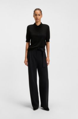 Knit polo in superfine merino wool, Black