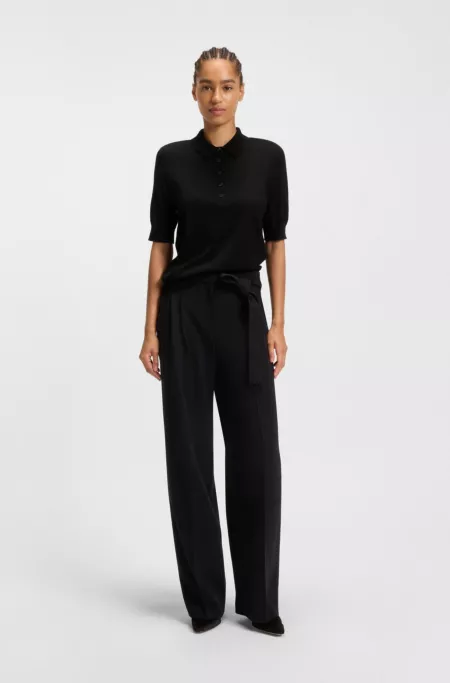 Merino-wool polo sweater with five-button placket
