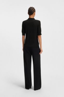 Knit polo in superfine merino wool, Black