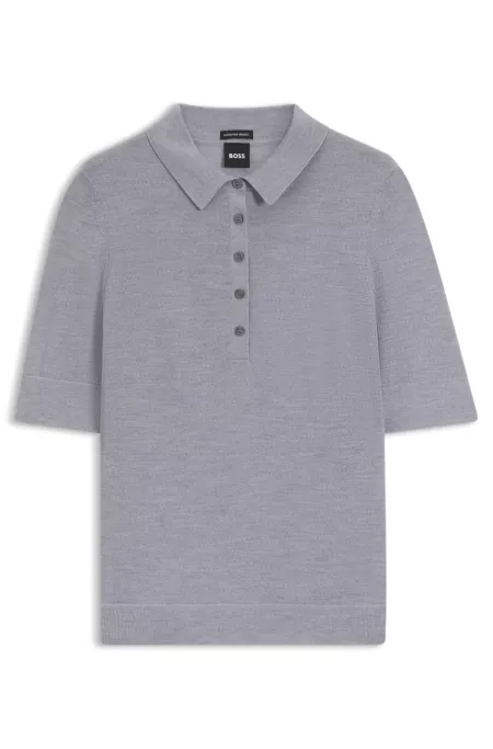 Knit virgin-wool polo sweater with moisture management