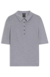 Knit virgin-wool polo sweater with moisture management, Light Grey