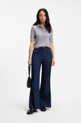 Knit polo in superfine merino wool, Light Grey