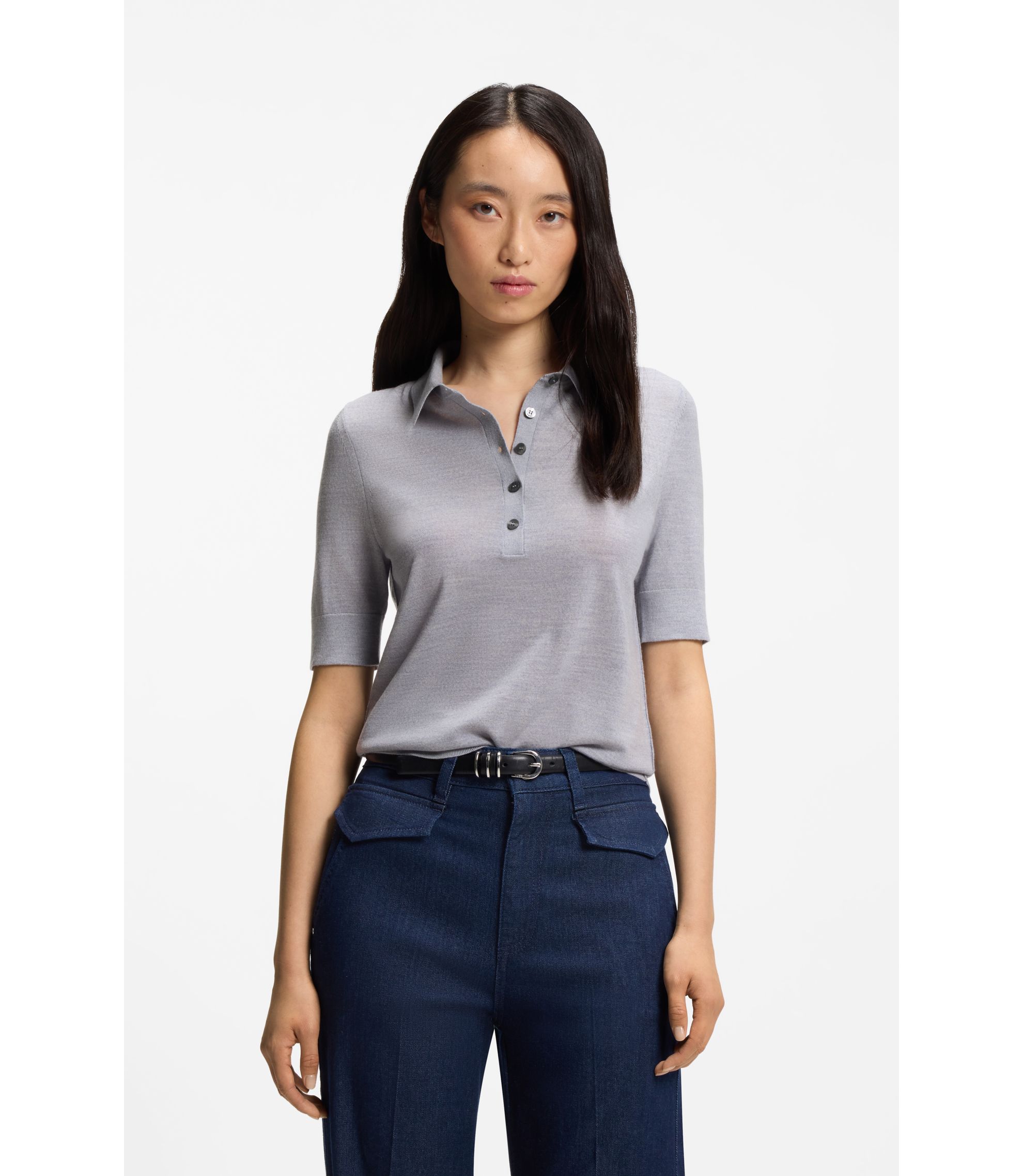 Kurzärmeliger Pullover aus Merinowolle mit Polokragen