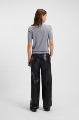 Sweter z&nbsp;wełny merino z&nbsp;kr&oacute;tkim rękawem i&nbsp;kołnierzykiem polo, Jasnoszary