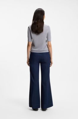 Short-sleeved sweater in merino wool with polo collar, Light Grey