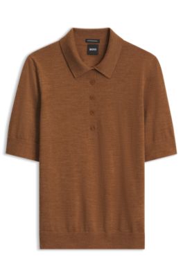 Merino-wool knit polo, Brown