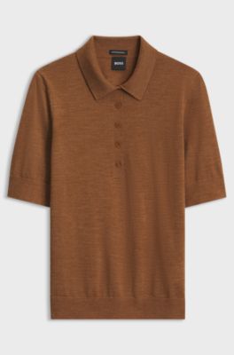 Merino-wool knit polo, Brown
