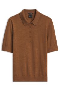Merino-wool knit polo, Brown