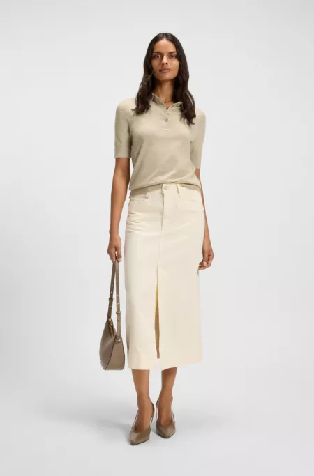 Merino-wool polo sweater with five-button placket