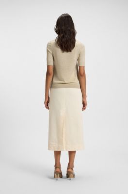 Sweter z&nbsp;wełny merino z&nbsp;kr&oacute;tkim rękawem i&nbsp;kołnierzykiem polo, Jasnobeżowy