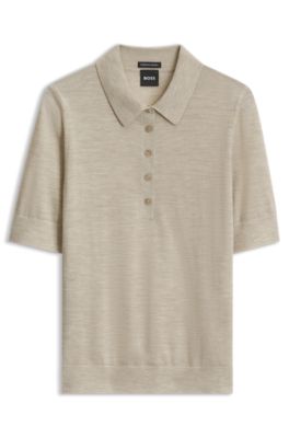 Merino-wool knit polo, Light Beige