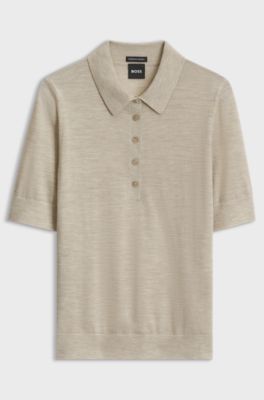 Merino-wool knit polo, Light Beige