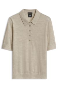Merino-wool knit polo, Light Beige