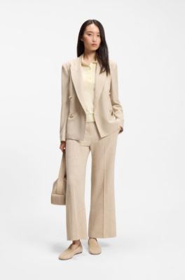 Short-sleeved sweater in merino wool with polo collar, Light Beige