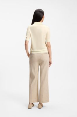 Short-sleeved sweater in merino wool with polo collar, Light Yellow