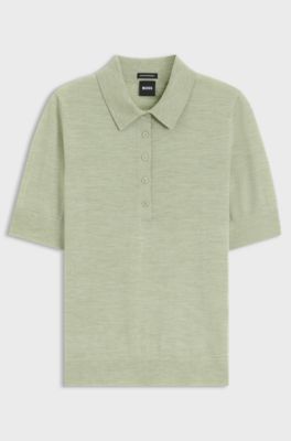 Knit polo in superfine merino wool, Light Green