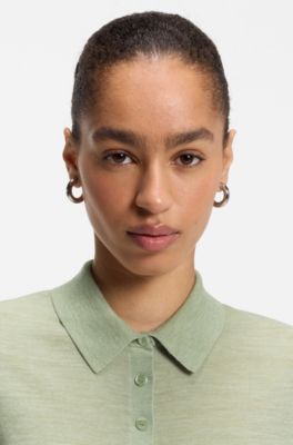 Knit polo in superfine merino wool, Light Green