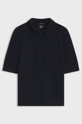 Merino-wool knit polo, Dark Blue