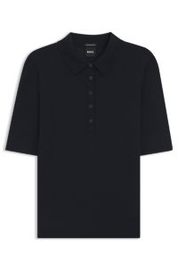 Knit virgin-wool polo sweater with moisture management, Dark Blue