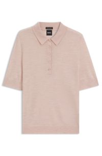 Knit virgin-wool polo sweater with moisture management, light pink