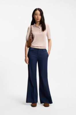 Knit polo in superfine merino wool, Light Pink
