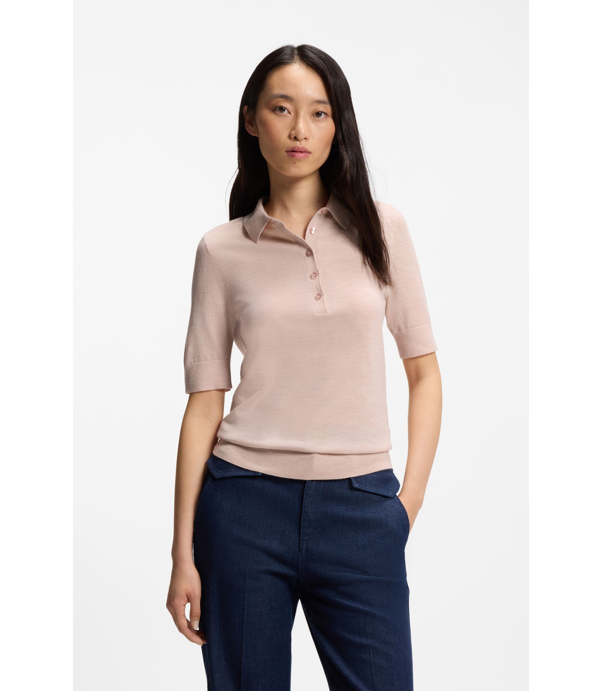 Kurzärmeliger Pullover aus Merinowolle mit Polokragen