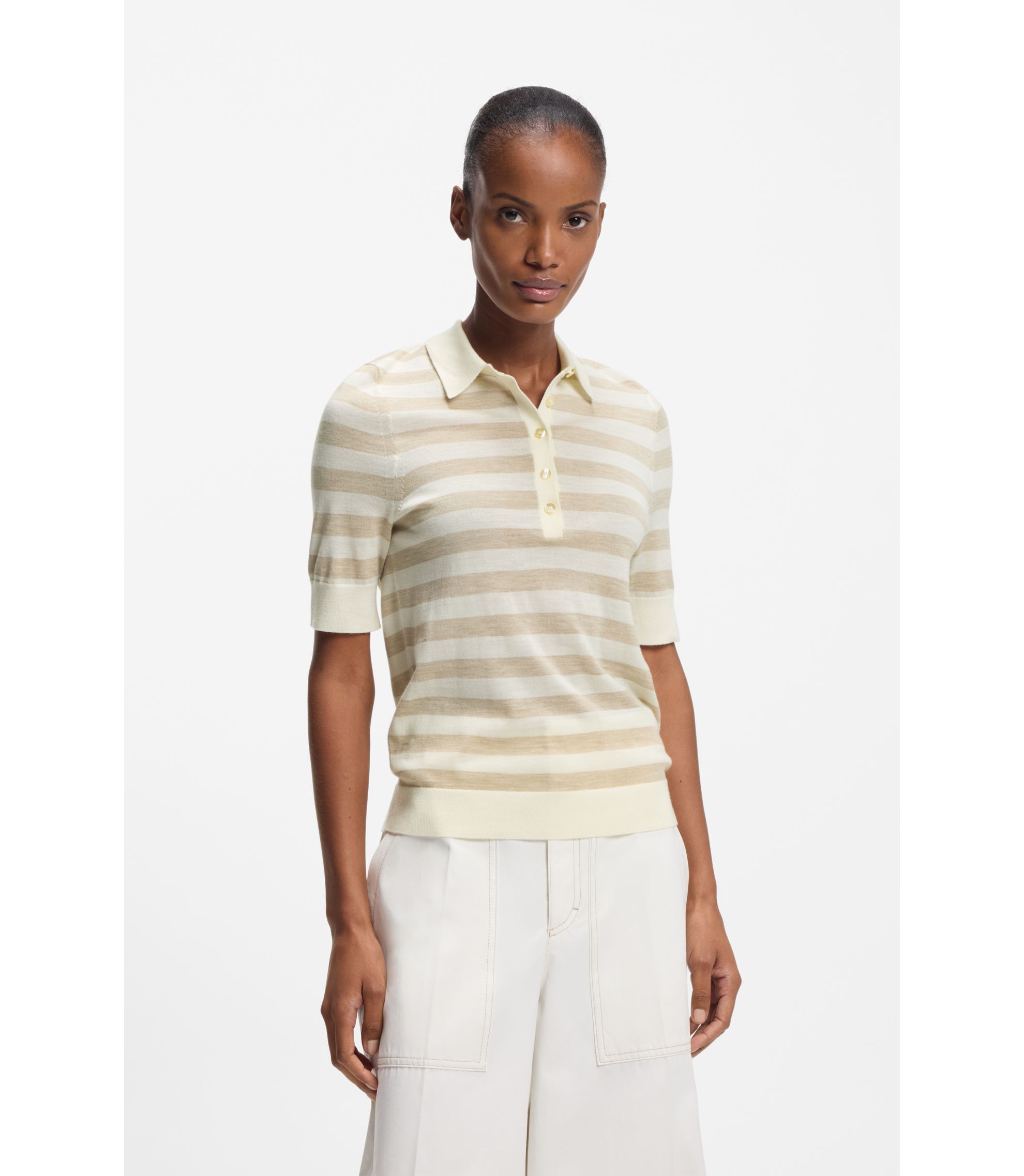 Kurzärmeliger Pullover aus Merinowolle mit Polokragen