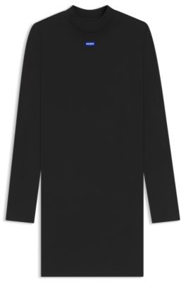Vestido entallado de algod&oacute;n el&aacute;stico con insignia de logo, Negro
