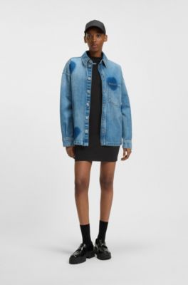 Bodyconjurk van stretchkatoen met logopatch, Zwart