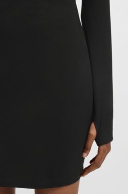 Stretch-cotton bodycon dress with logo badge, Black
